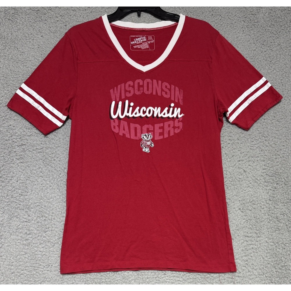 Campus Heritage‎ Collection Wisconsin Badgers V Neck T Shirt Womens XL